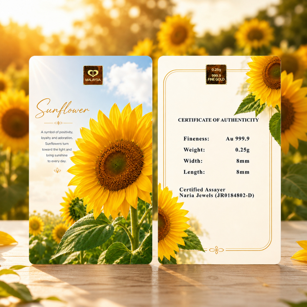 Naria 999.9/24K Gold Bar 0.25gm Sunflower Design Emas Tulen Gold Investment Pelaburan&hellip;