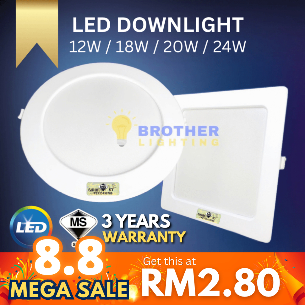 [SIRIM] LED Downlight Round Square 6W 9W 12W 18W 20W 24W 4" 6'' 8" Recessed Downlight Panel Celling Lampu Daylight Warm