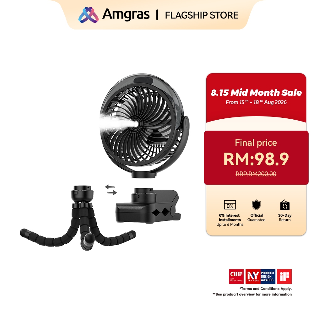Amgras Stroller Baby Portable Mini Fan Rechargeable 9 Leds/Ultra Quiet/Flexible Tripod/55 Hours (6000mAh)
