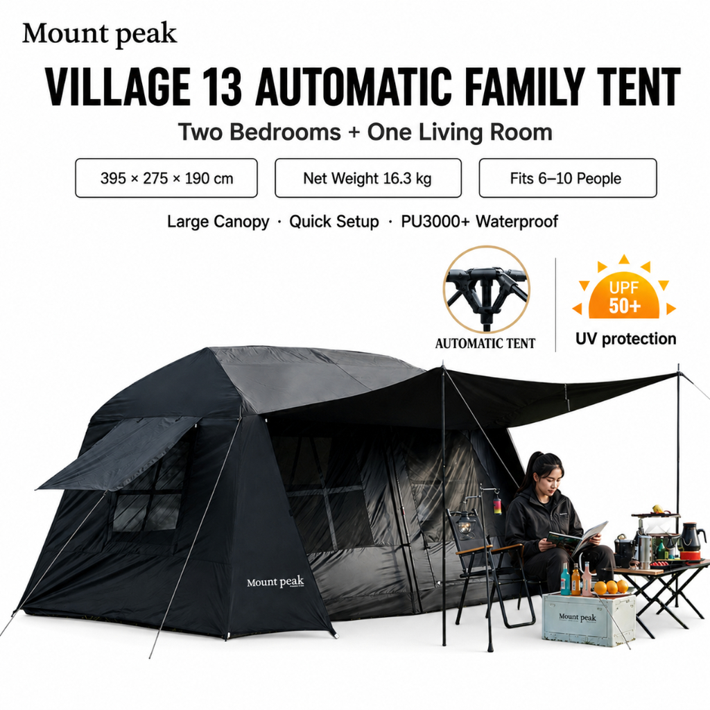 Mount Peak Camping tent Village 13 Automatic Camping Tent Sliver Coated Waterproof Family Khemah Unta Large Space