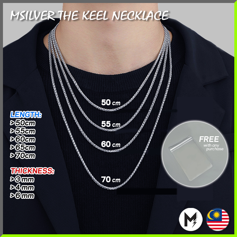 M.Silver Official The Keel Stainless Steel Necklace Men Chain Dragon Bone Rantai Leher Lelaki Kalung