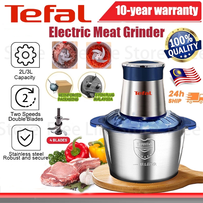 [In Stock - 10-Year Warranty] Tefal 2L/3L four-blade stainless Steel electric food chopper 絞肉機 Mesin penggiling daging