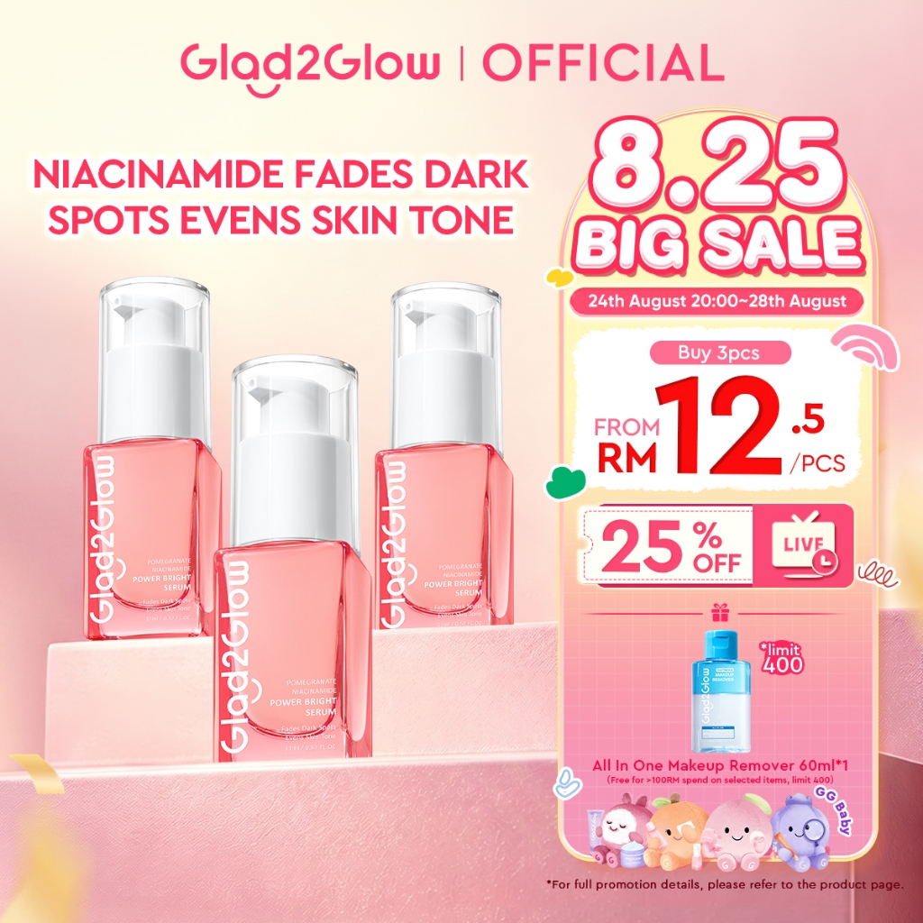 Glad2Glow Pomegranate Niacinamide Power Whitening muka glowing Wajah Brightening Serum Evens skin Tone 17ml
