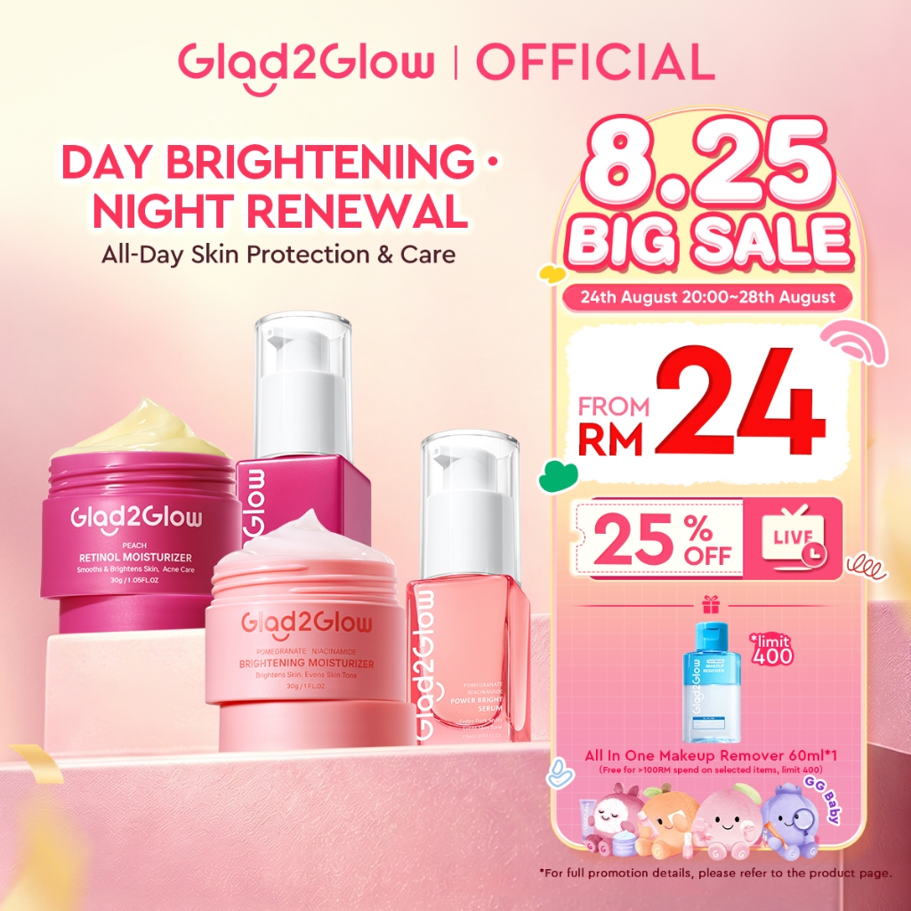 Glad2Glow 4PCS Day & Night Niacinamide Brightening Retinol Smooth Renew Anti Aging Set Moisturizer Serum Facial Cream