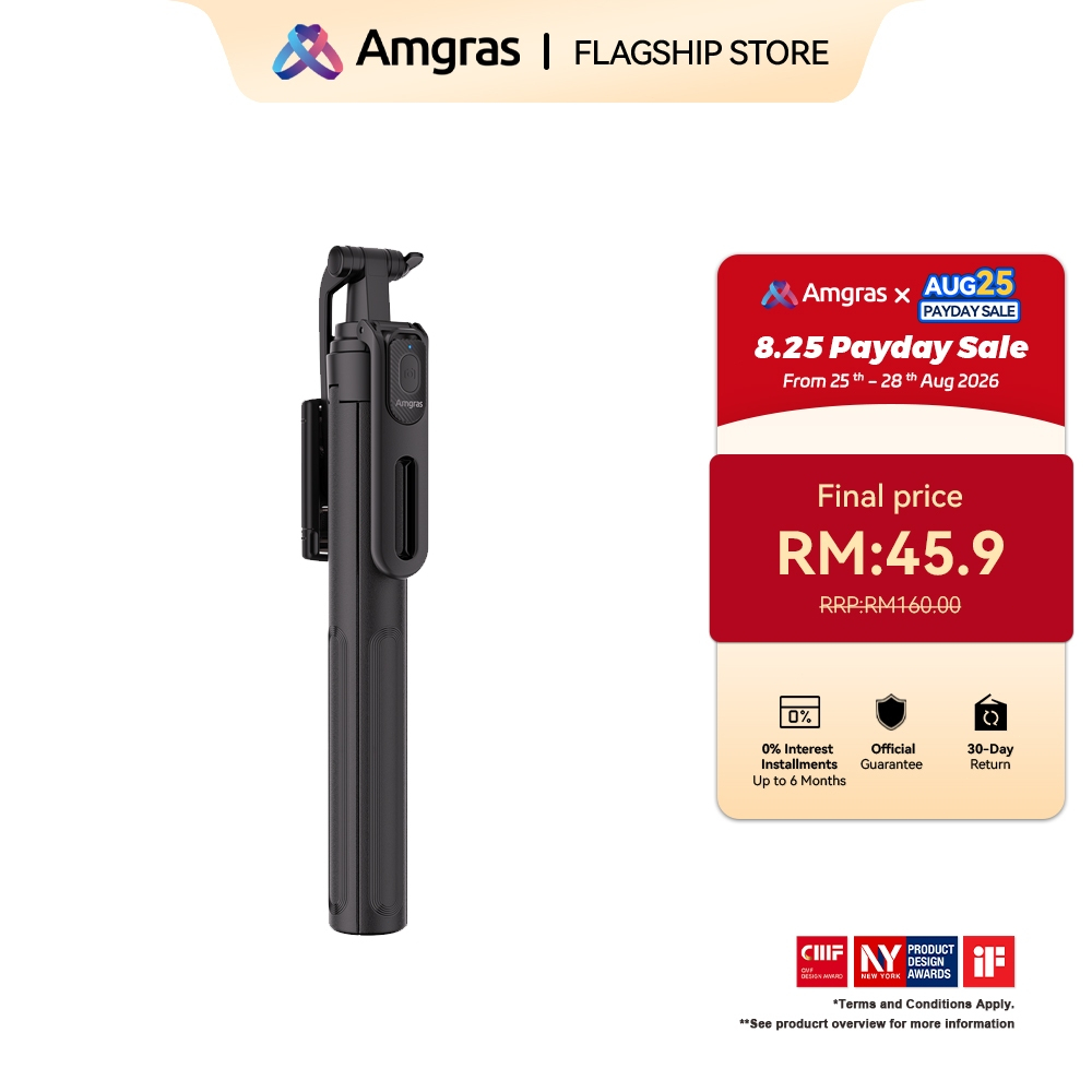 Amgras Tripod S02 Portable Tripod for Mobile Phones with 360° Rotation and Adjustment 1750mm Bluetooth Remote Control