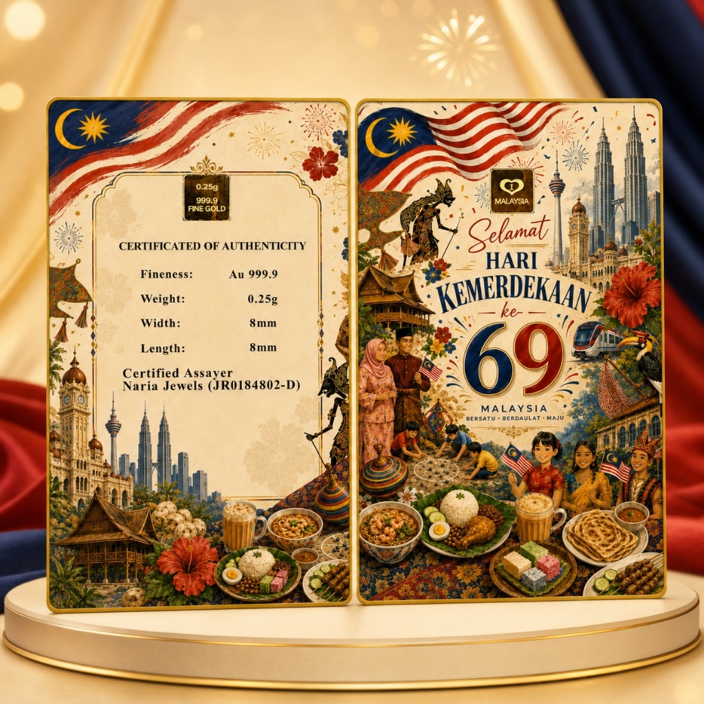 Naria 999.9/24K Gold Bar 0.25gm Merdeka 2026 Ke-69 Design Edisi Hari Kebangsaan&hellip;