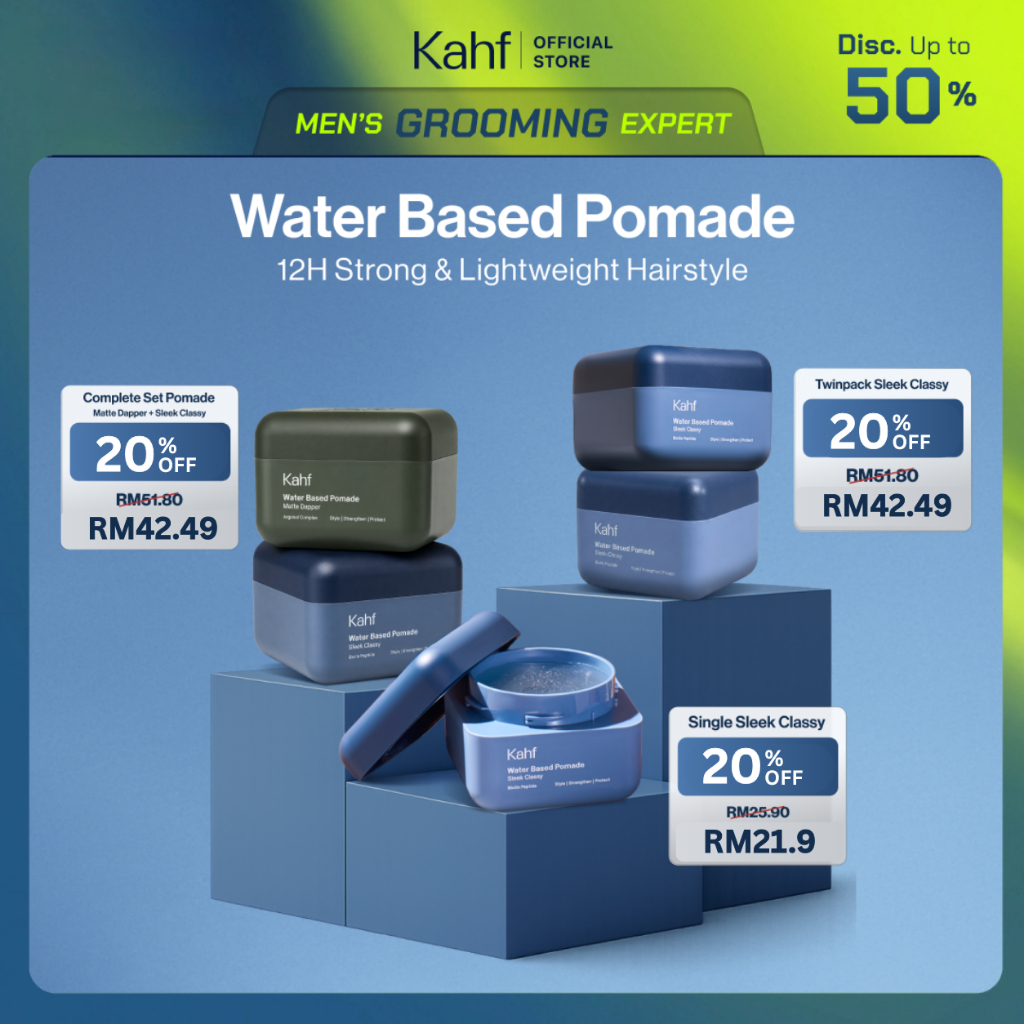 Kahf Water Based Pomade -12h Strong Hair Styling Product - Easy Wash Easy Application
