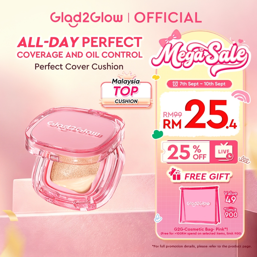 [Live Extra]Glad2Glow Perfect Cover Cushion Foundation Full Coverage Long-Lasting Waterproof Makeup Oil Control