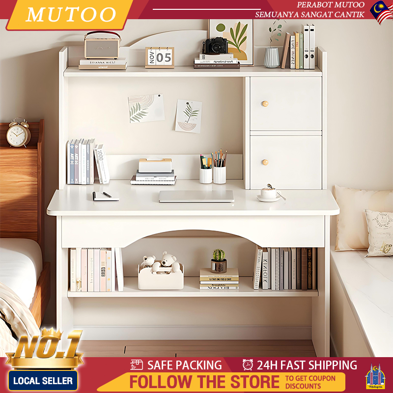 🔥Meja Belajar Study Desk With Book Shelf Home Office Computer Table With Storage Rack Kids Writing Desk Meja Tulis 桌子