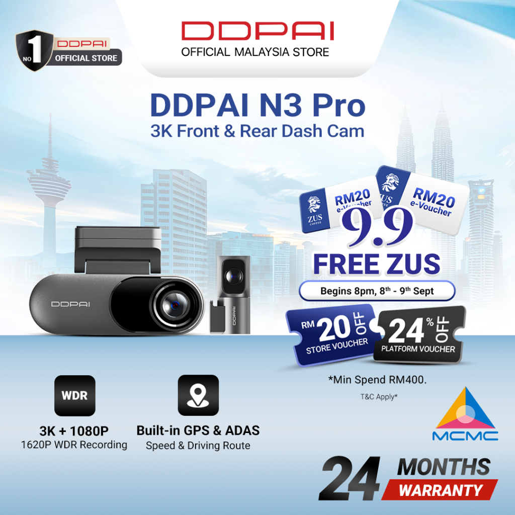 [3K+1K] DDPAI N3 Pro 3K 1620P Front & Rear Super Capacitor Dashcam with Built-In GPS & ADAS