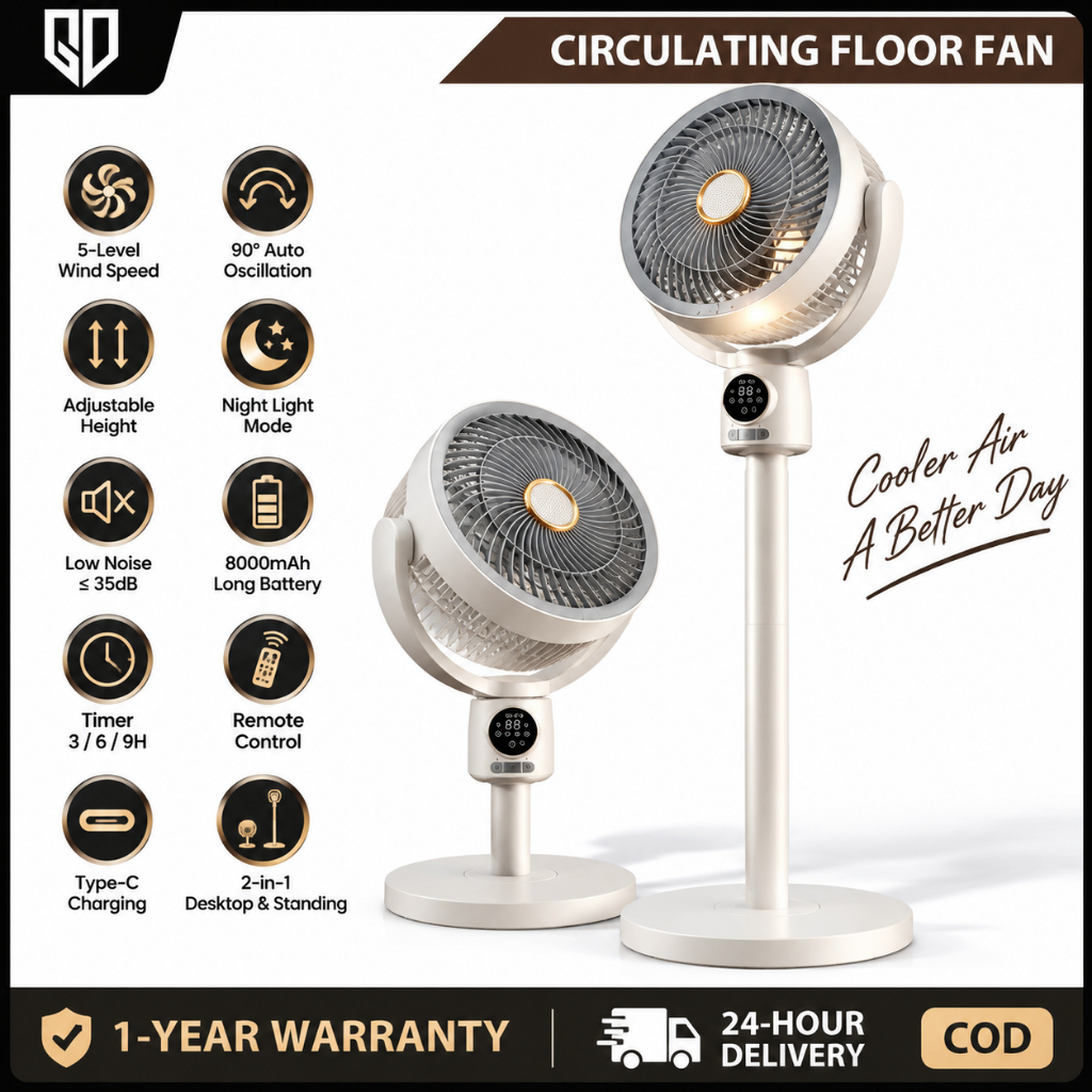 【GD】Kipas Berdiri Portable fan USB kipas stand fan Rechargeable Remote Control 3Speed with LED Light Outdoor camping fan