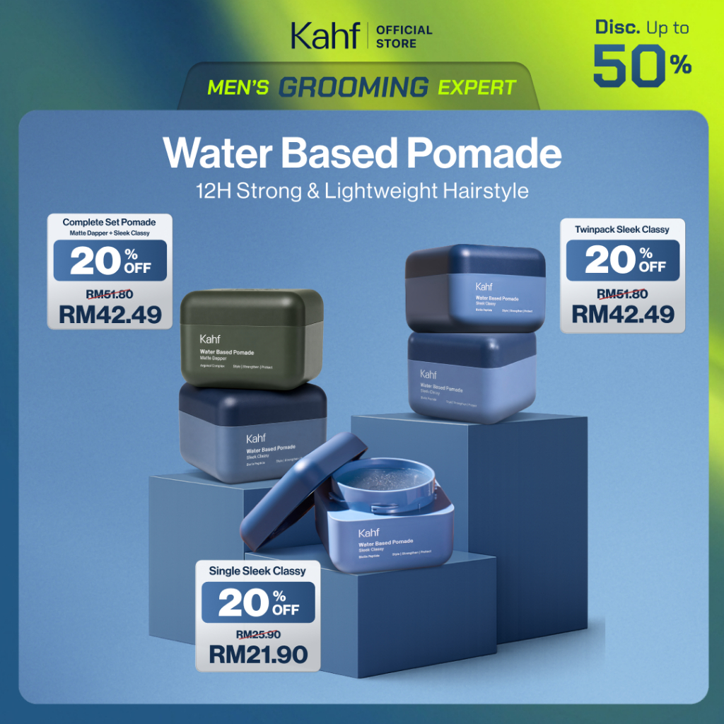 Kahf Water Based Pomade -12h Strong Hair Styling Product - Easy Wash Easy Application