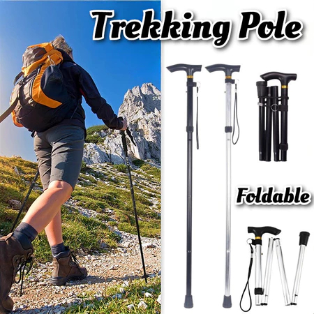 Foldable Portable Trekking Pole, Lightweight Adjustable Hiking Stick for Outdoor Climbing & Elderly, Tongkat Lipat登山杖