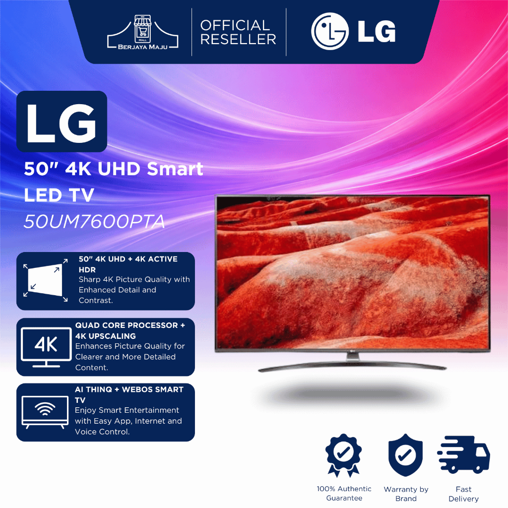 LG 50" 4K UHD Smart LED TV 50UM7600PTA | smart tv 4K television televisyen pintar 智能电视 original malaysia premium home