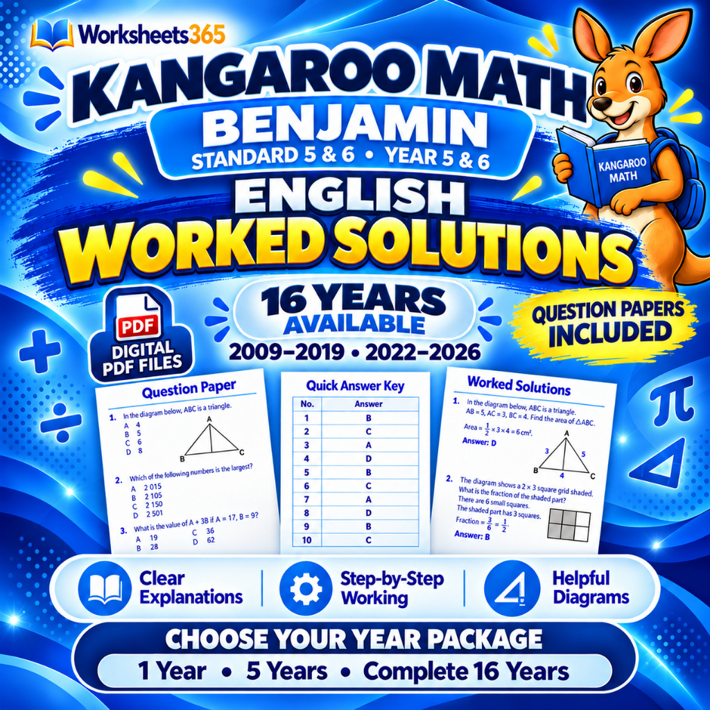 [eBook] Kangaroo Math Benjamin English Worked Solutions 2009–2026 | Question Papers Included