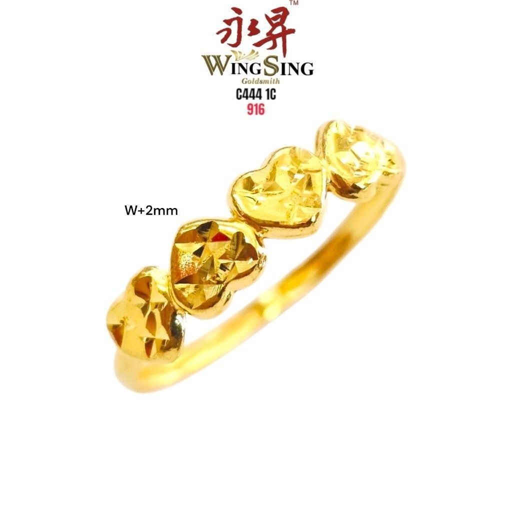 Wing Sing Cincin Love Line Four Fold Tulen Bajet Emas 916/ 916爱心戒指 / 916 Gold Four Little Love Ring
