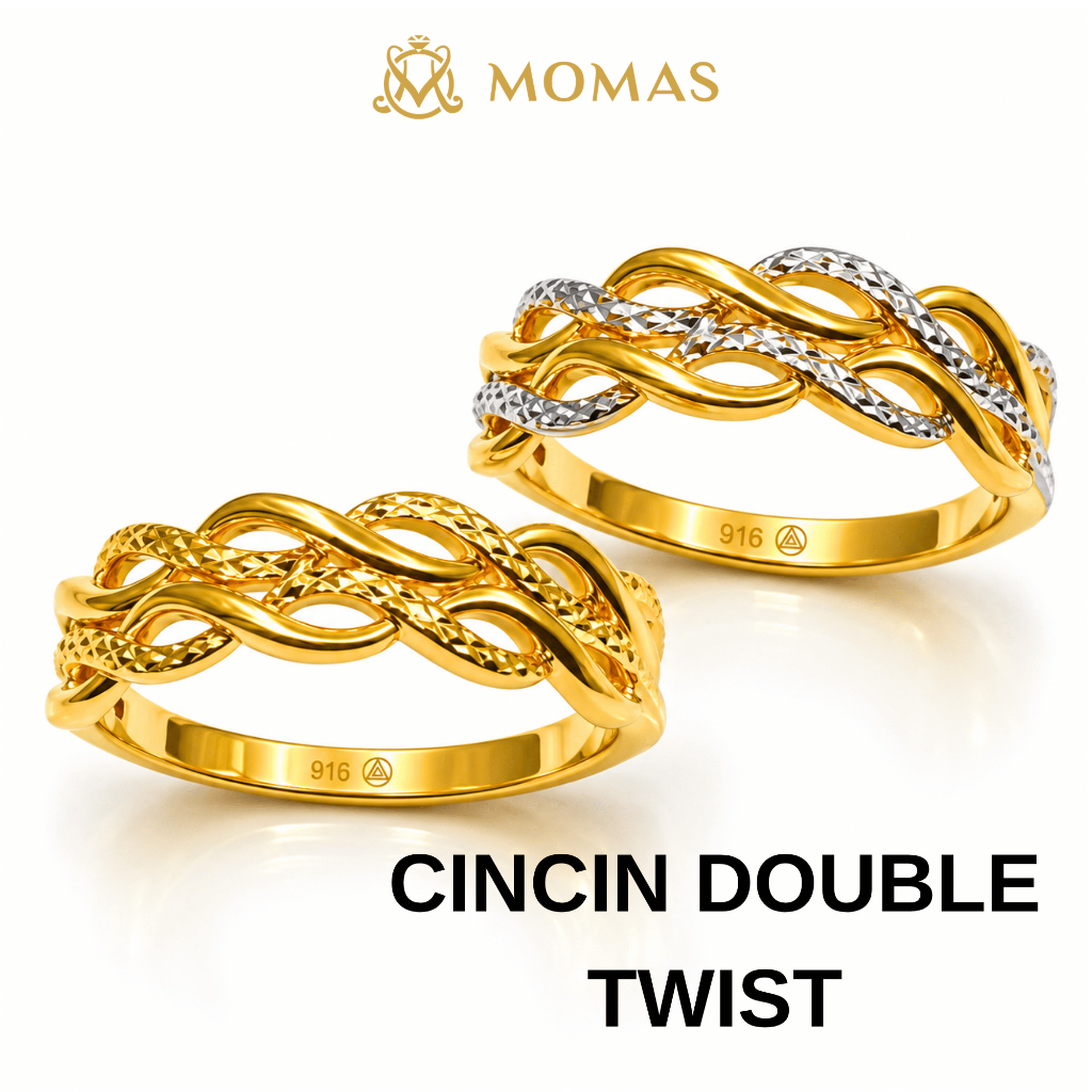 MOMAS CINCIN DOUBLE TWIST 5D Emas 916 Original Cincin Emas 916 Tulen Cincin Bajet Emas 916 Cincin Murah Emas