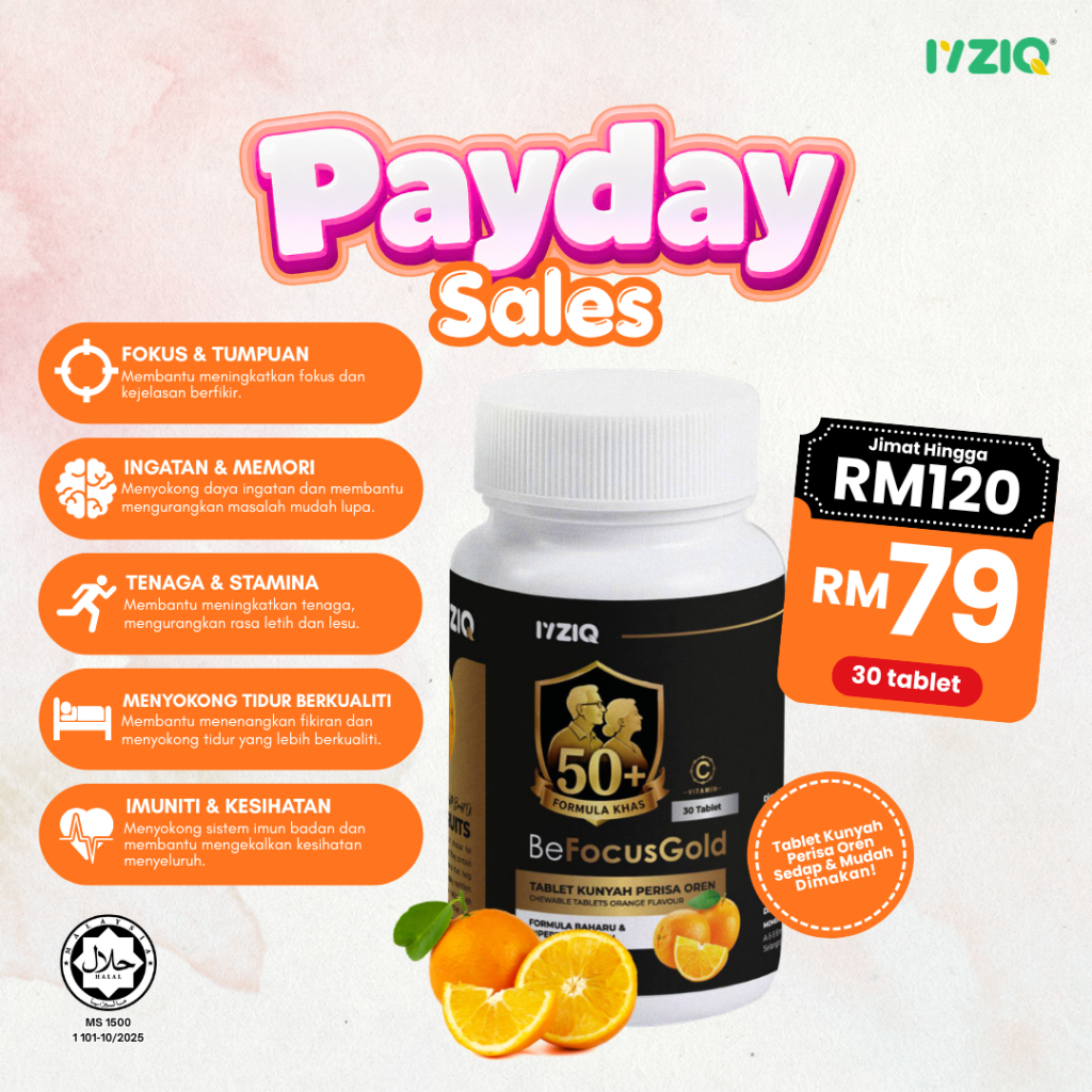 Dewasa & Warga Emas | BeFocusGold Bantu Tidur Lena, Lebih Bertenaga & Kekal Fokus | 30 tablets | 6 Mushrooms Formula