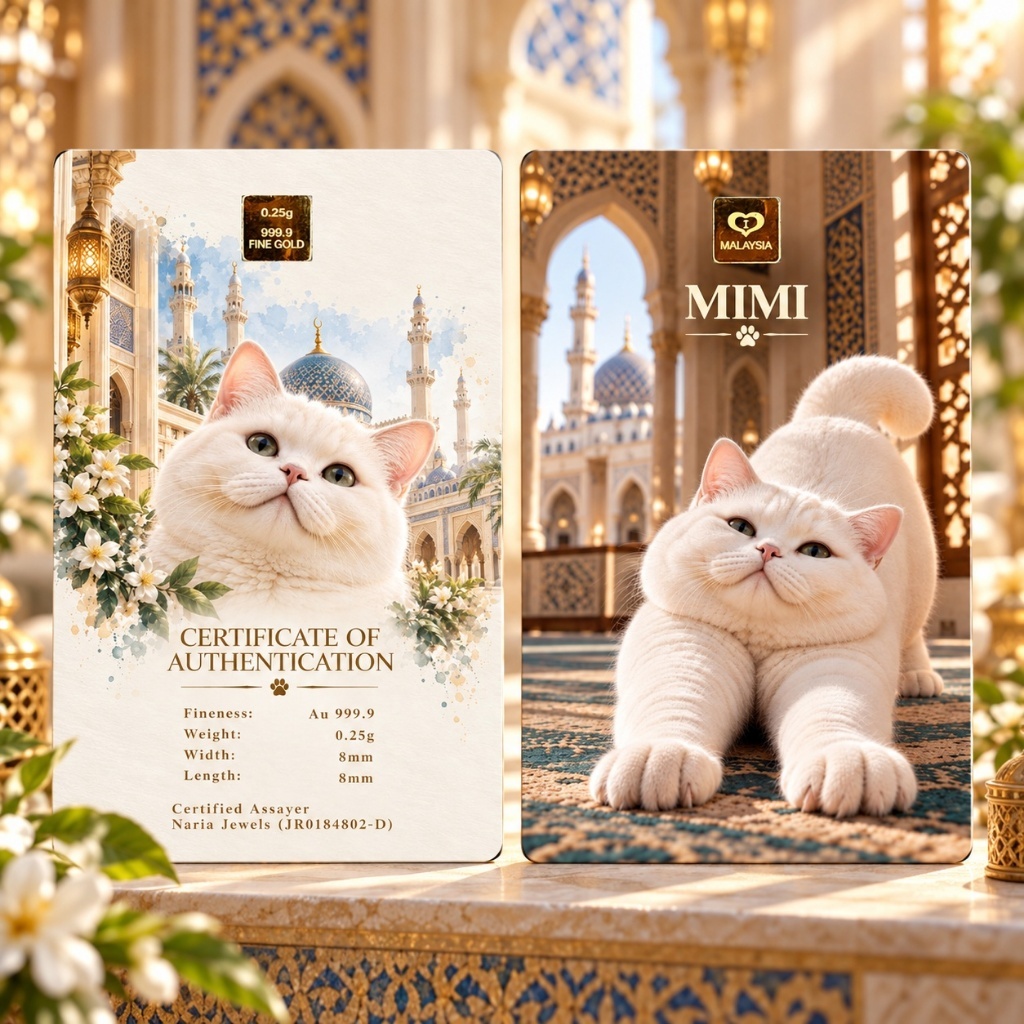 Naria 999.9/24K Gold Bar 0.25gm MIMI Cute Cat Design Emas Tulen Gold Investment Pelaburan Emas Hadiah Premium Cat Lover
