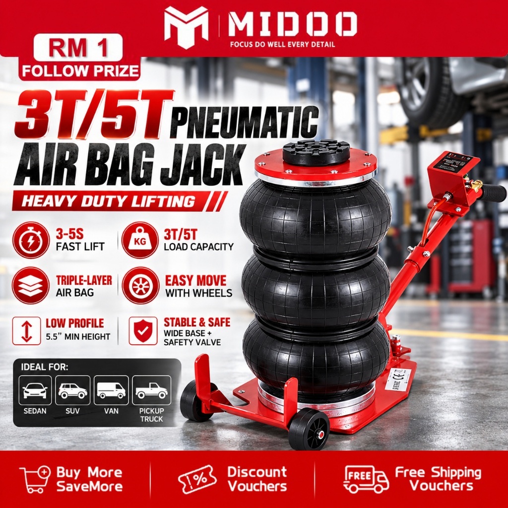 3T/5T Pneumatic Air Bag Jack Heavy Duty Car Lift 3-5S Fast Lifting Triple Bag Jack for SUV Van Pickup