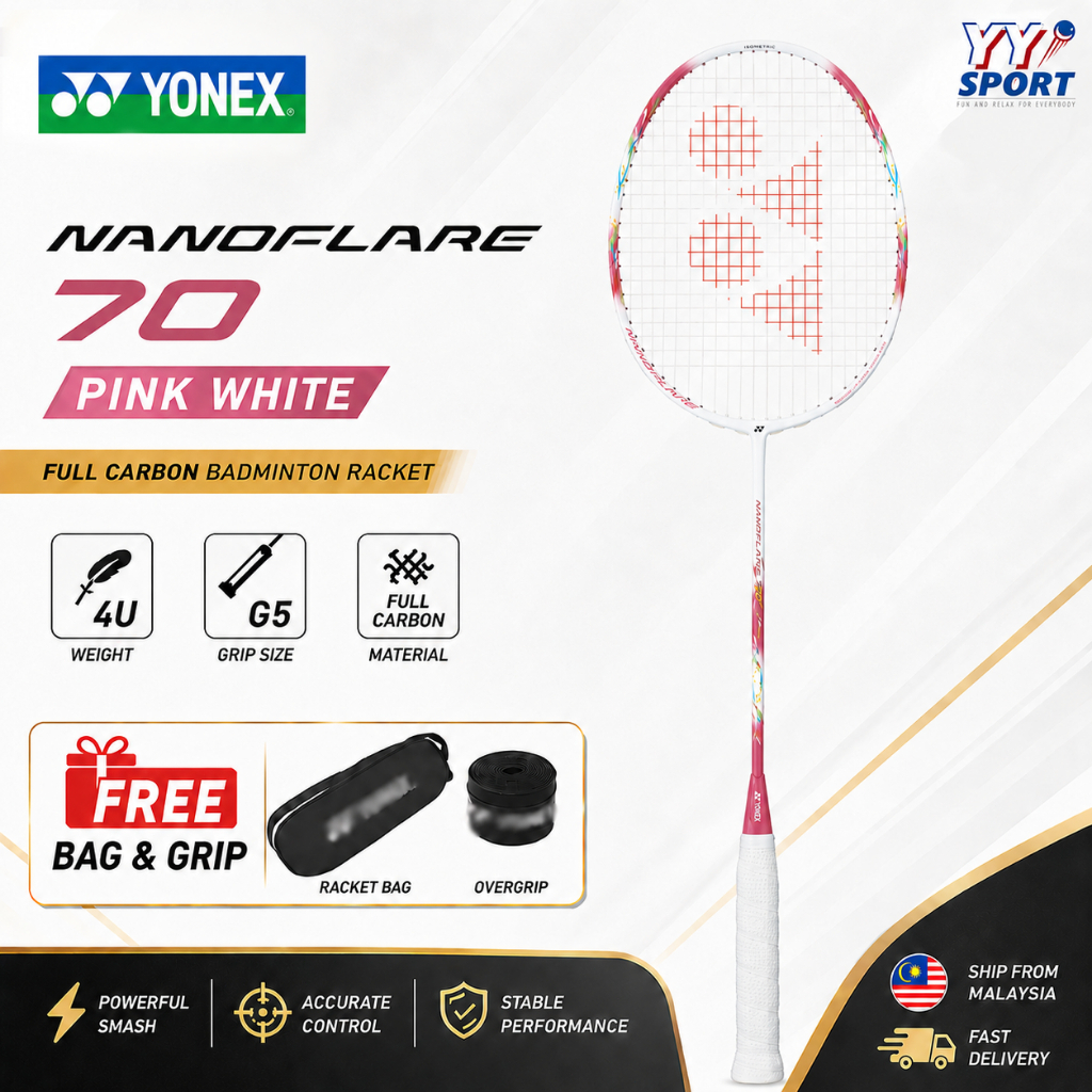 【BIG SALE】 Badminton Racket Pink Carbon Fiber Fast Control 4U 26~30LBS Free Bag Grip