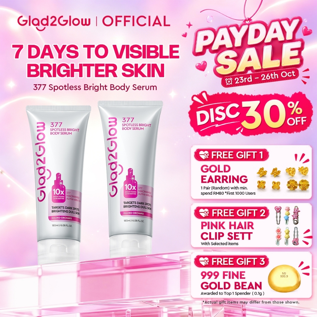 [ In Stock- Limited ]Glad2Glow 377 Spotless Bright Body Serum 180ml Body Lotion Body Cream Whiten Fade Spot G2G Lotion