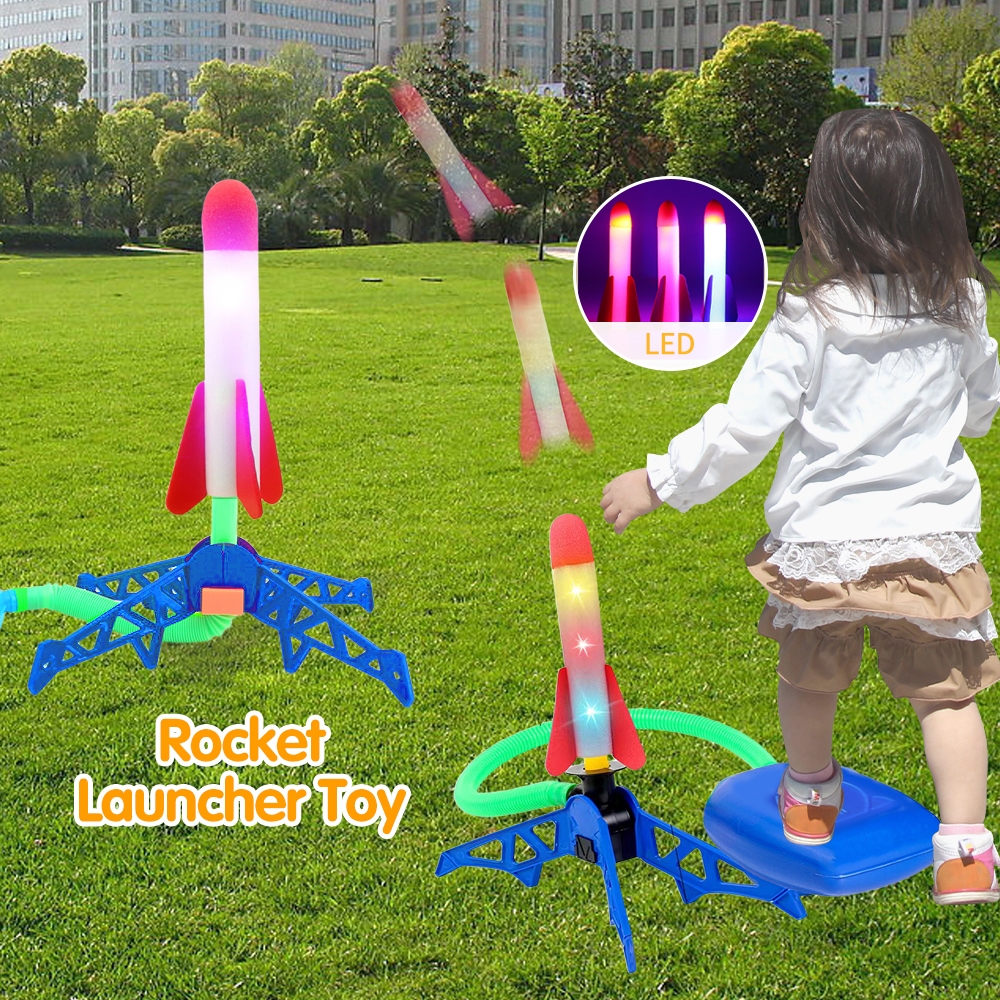 BEVAVAR Luminous Foot Pump Launcher Rocket Toys Kids Step Jump Rocket Toy LED Foot Rocket Jump Air Rocket Outdoor Toys