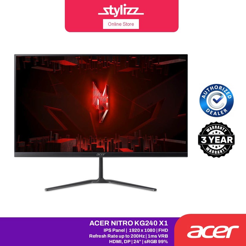 Acer Nitro KG240Y X1 24" FHD 1920x1080 1ms 200Hz IPS Gaming Monitor HDMI, DP, Speaker - UM.QX0SM.102