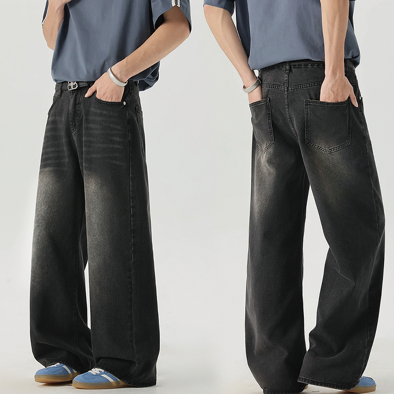 Seluar Jeans Lelaki black baggy pants men Korean style premium denim celana panjang wide leg jeans男士宽松休闲韩版黑灰色牛仔阔腿裤