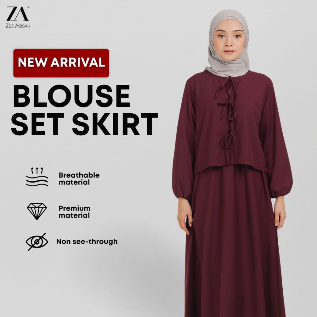 ZOE ARISAH Jiehan Set Skirt Kurung Blouse Oversized Coquette Women Baju Suit Cotton Plain 2026 Muslimah New ZOE ARISSA