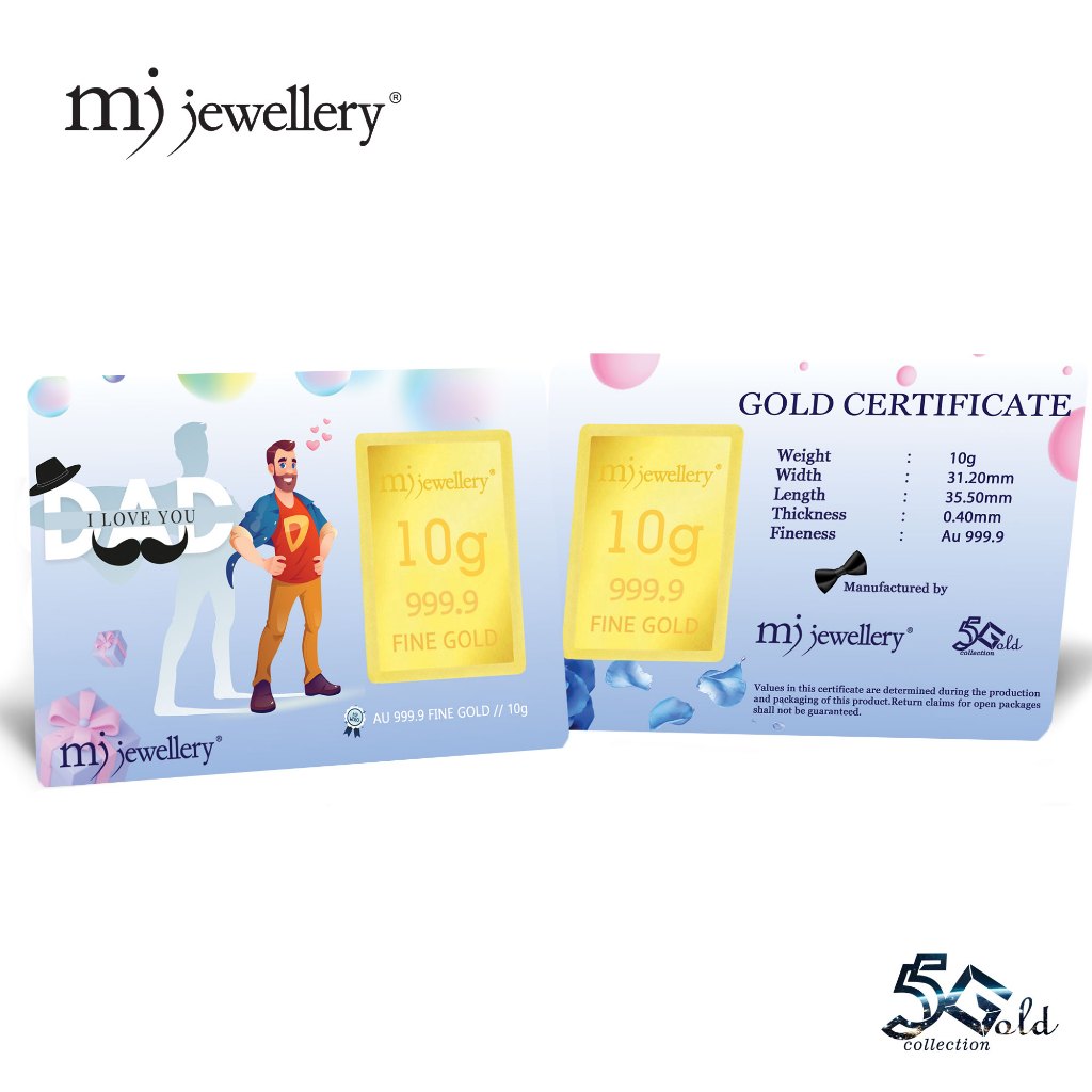 MJ Jewellery 5G Gold Collection 999.9/24K Happy Father's Day Gold Bar F25 (10g)