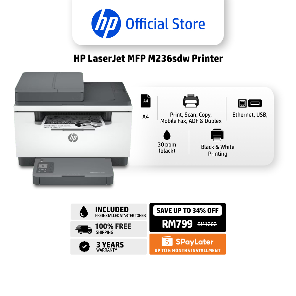 HP LaserJet Pro Printer MFP 3103fdn , MFP 3103fdw, M236dw, MFP M236sdw Series | A4 | USB, Ethernet, Wi-Fi | Print, Scan, Copy, Fax | Dynamic Security | 3 Years Warranty