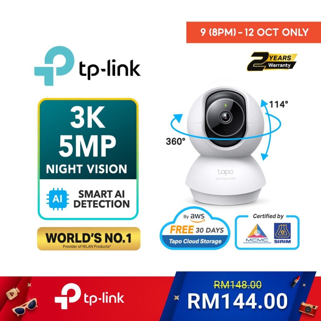【NEW LAUNCH】TP-Link Tapo C230 3K 5MP Pan/Tilt AI CCTV WIFI Wireless IP Camera with Smart AI Detection & Notifications