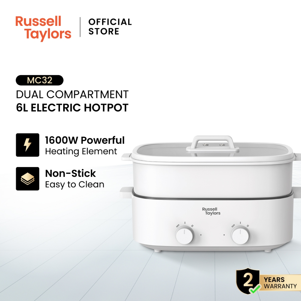 Russell Taylors Dual Compartment Electric Hotpot & Steamer (Non-Stick)