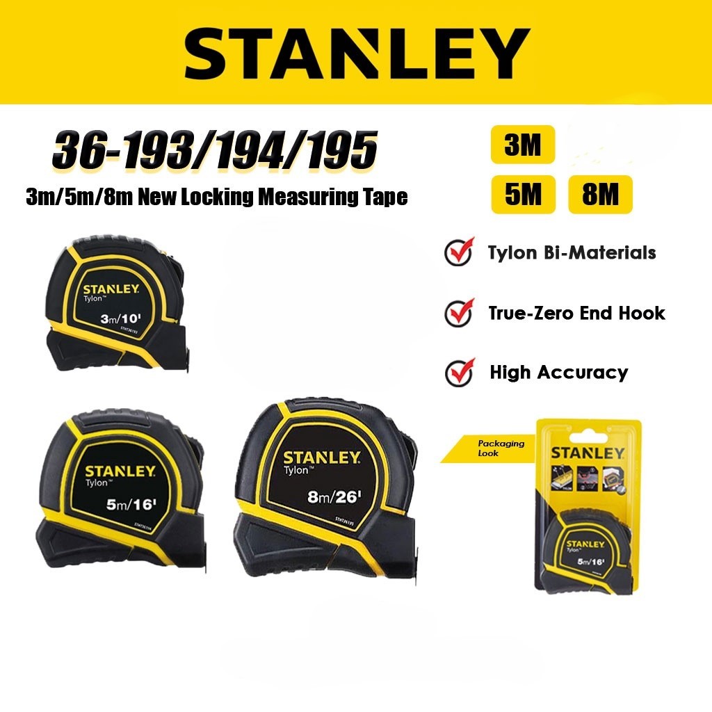 【STANLEY】Tylon Professional Measuring Tape 3M/5M/8M | Household & Carpentry Drawing Tool | Dual Scale High Precision |