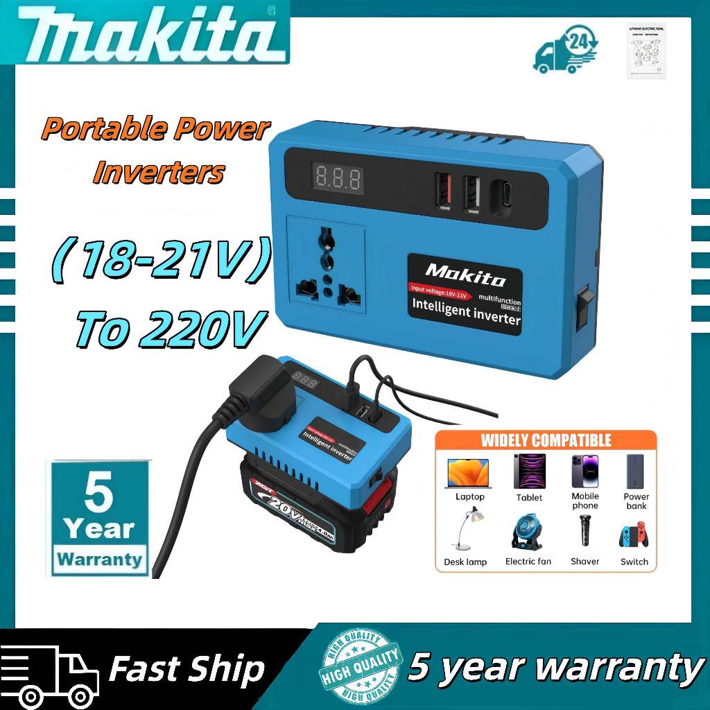 MAKITA Portable Power Inverters for 20V Battery Inverter 20v to 220v Converter with Dual USB,AC Outlet and Type-C