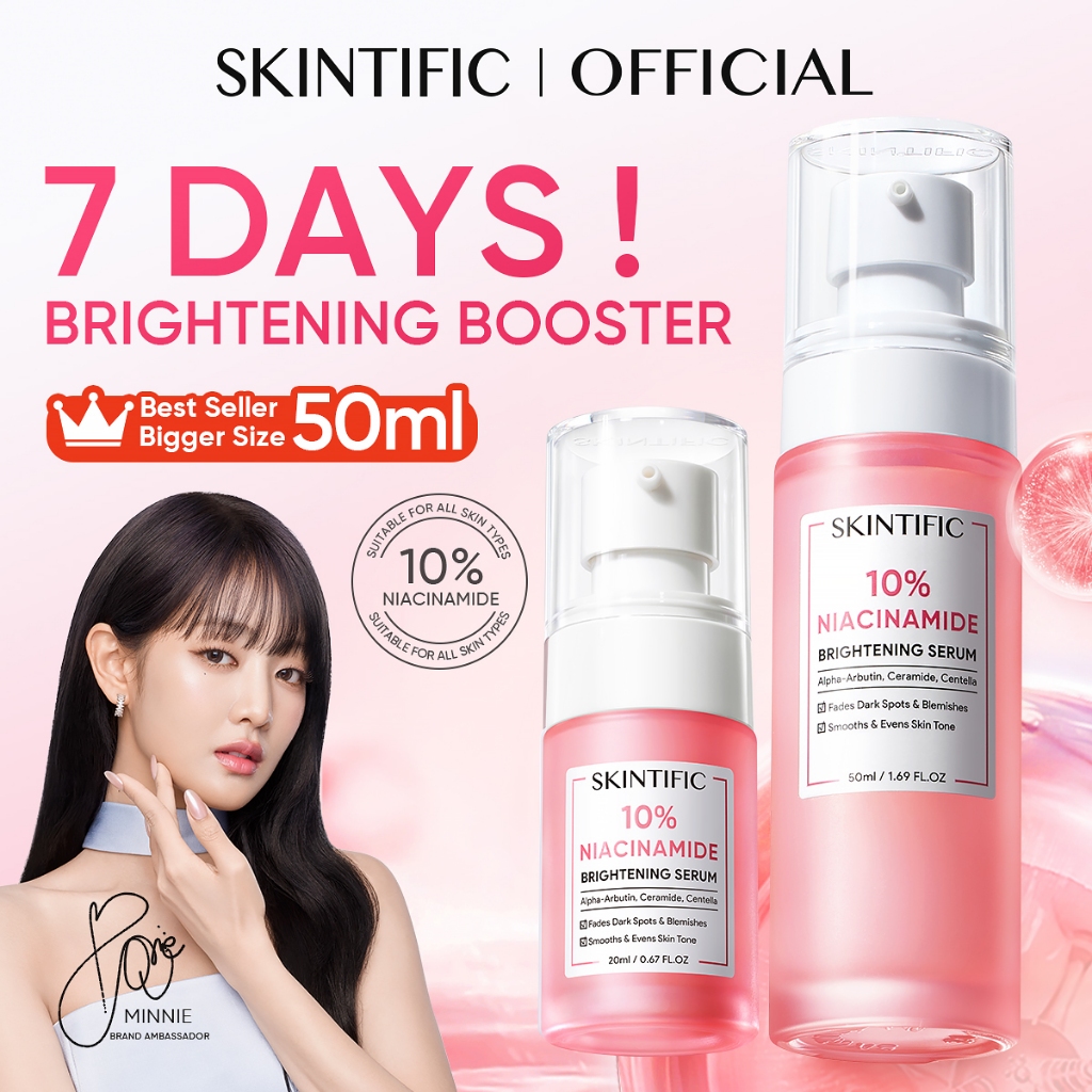SKINTIFIC 10%Niacinamide Brightening Serum muka Radiance Whitening Glowing Essence Skincare Fade Dark Spot Alpha arbutin