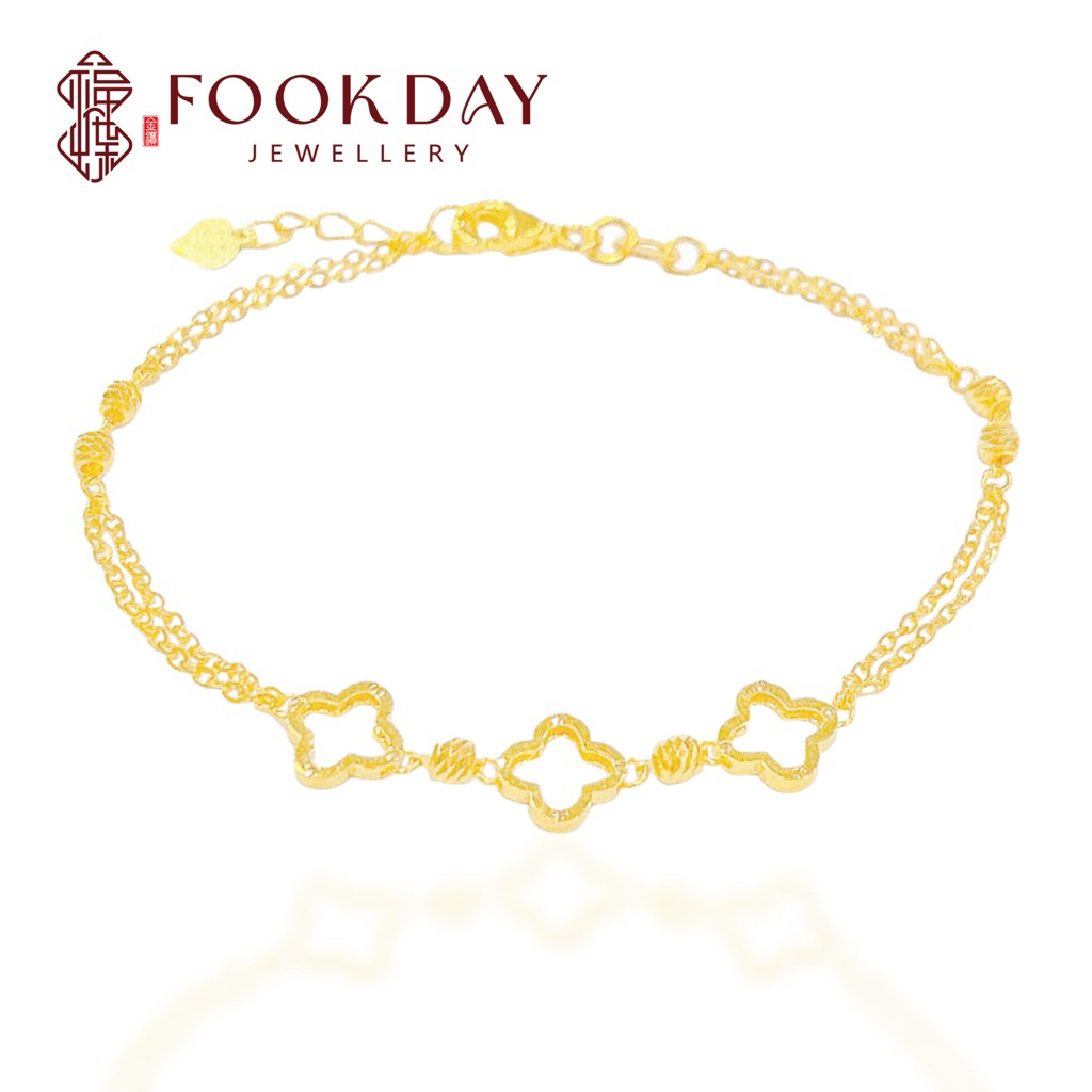 FOOKDAY 916 黄金四叶草手链 Gold 916 Clover Bracelet Emas 916 Gelang Semanggi Empat Daun Bajet Hadiah