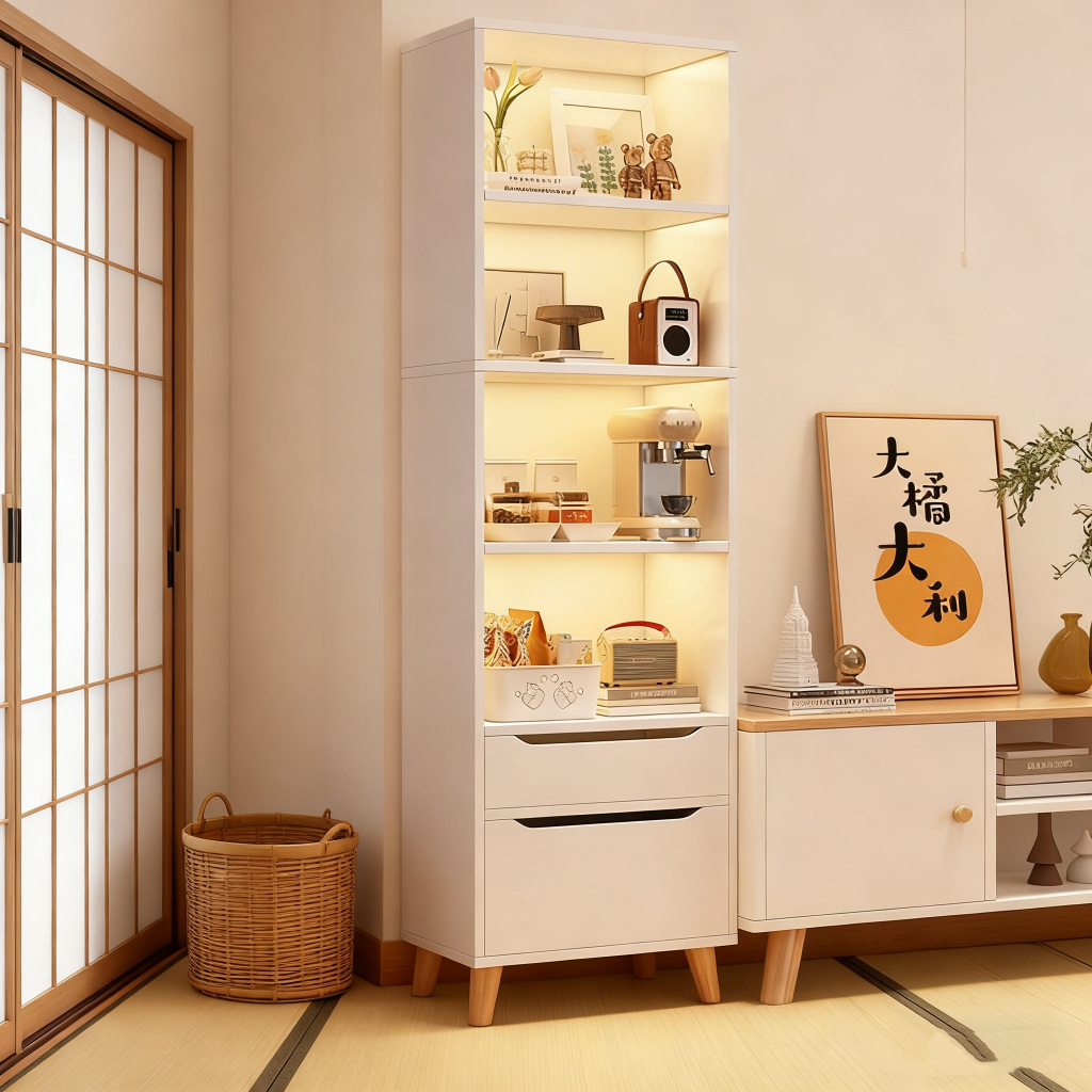 Multipurpose 4 Tier Bookshelf Narrow-Edge Storage Cabinet Living Room Side Cabinet Lemari Penyimpanan储物柜