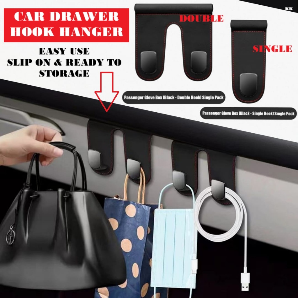 Car Glove Box Hook Hanger Drawer Organizer Storage Dashboard Seat Suede Hidden Holder Bag Beg Kereta