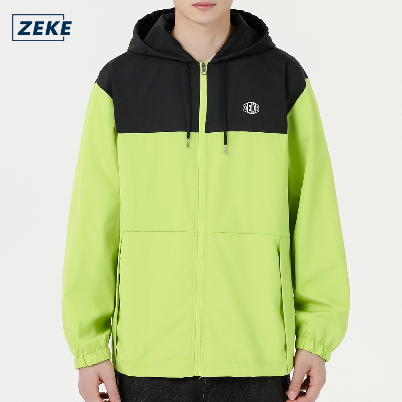 ZEKE C0050 Waterproof Two-tone Jacket Men's Embroidered Logo Tops Menswear Casual Hooded Dual-color Motor Windbreak Coat