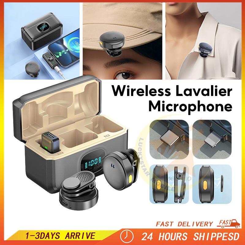 Wireless Lavalier Microphone Magnetic Lapel Mic With Charging Case Recording Live Streaming Noise Cancellation for Phone