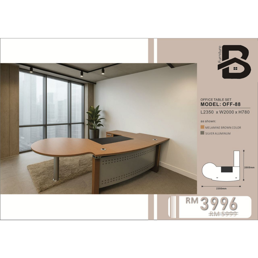 Modern Premium Solid L Shape Office Table Set Boss Director Computer Desk Table Drawer Cabinet Book Shelf Meja Komputer