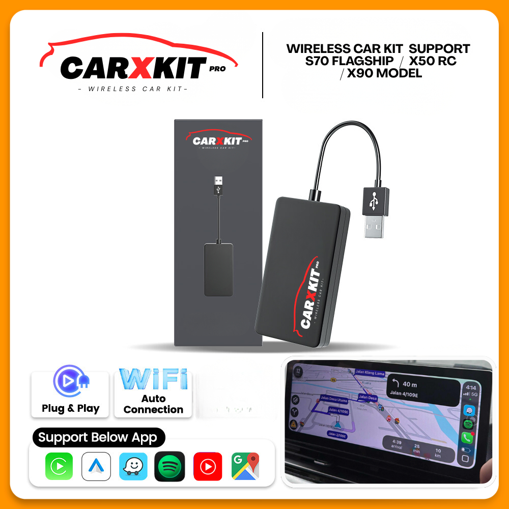 CarXKit Pro Wireless Carplay Kit for Apple & Android Auto Dongle Plug & Play Adapter S70 / X50 / X90