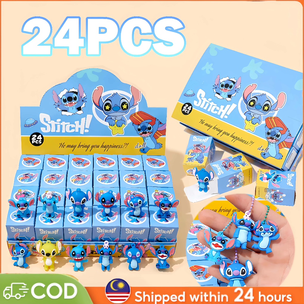 24-pack Stitch Blind Box Keychains, Mini Gifts, Cute Cartoon Dolls, Bag Charms, Birthday Gifts for Children.