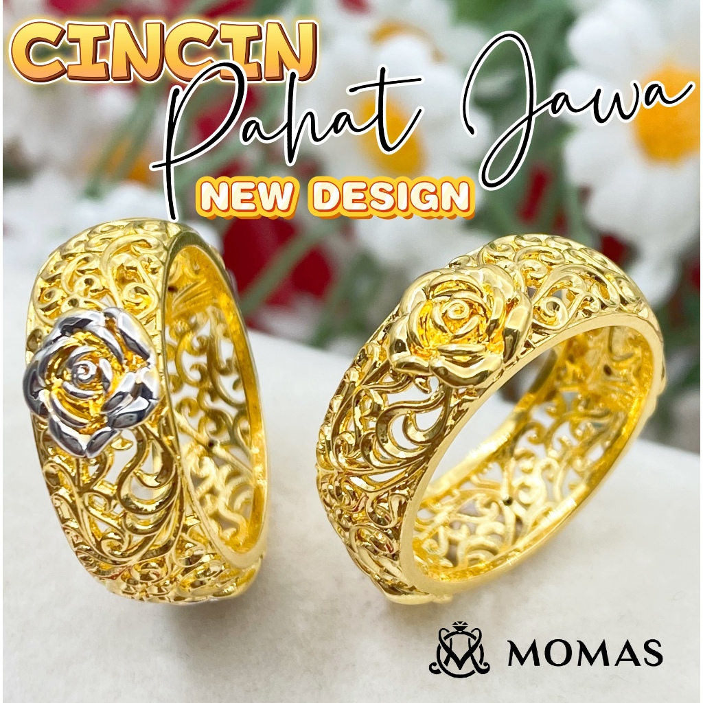 MOMAS CINCIN PAHAT JAWA Emas 916 Original Cincin Belah Rotan Emas 916 Bajet Cincin Fesyen Emas Tulen Cincin Emas 916