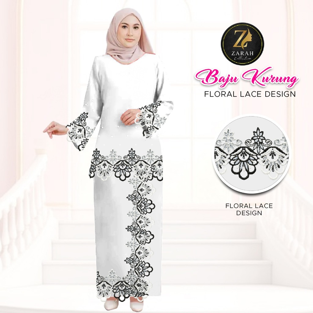 High Quality Baju Kurung Anila Kedah With Zalia Black and White Lace And Batu New arrival