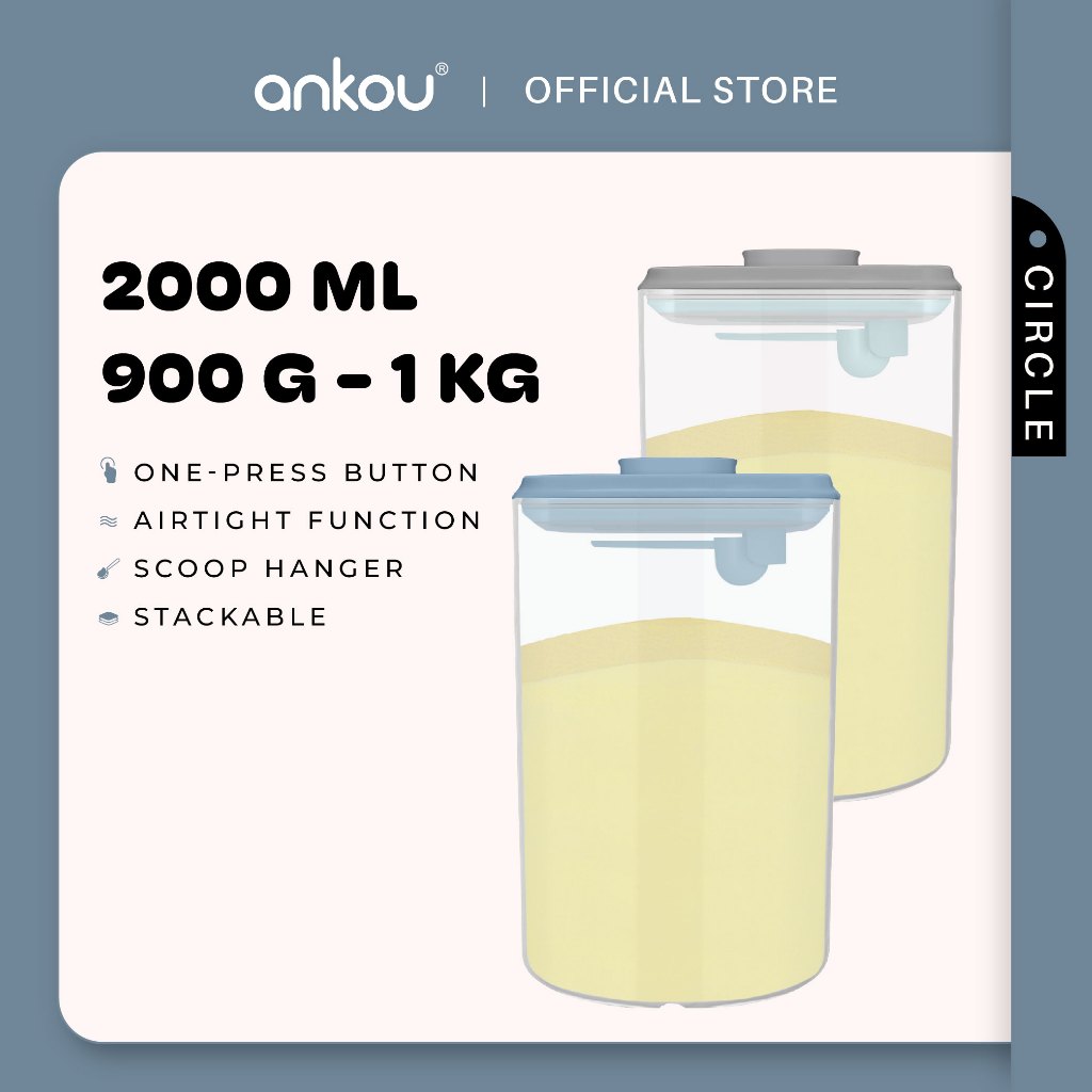 ANKOU Bekas Susu Kedap Udara Bulat (2000ml) - Circle Airtight Milk Powder Food Container
