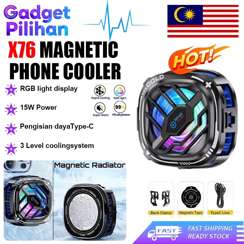 ?[HOT SALE] X76 Magnetic Phone Cooler - 45°C→15°C in Seconds! Ultra-Fast Cooling Fan for Mobile Gaming - PUBG, MLBB, COD