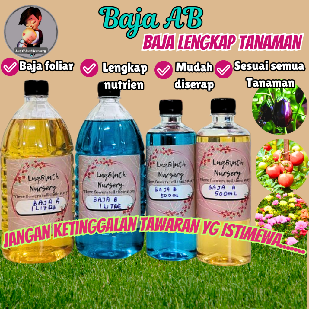 Baja AB 2 Liter Pekatan Baja Baja AB Hidroponik Untuk Tanaman Baja Buah dan Baja Sayur Hydroponics Solution Fertilizer